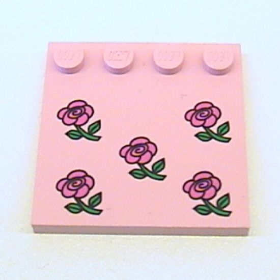Tile, Modified 4 x 4 with Studs on Edge with Roses Pattern