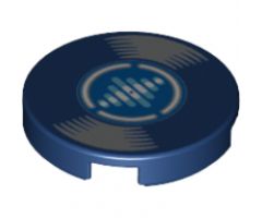 Tile, Round 2 x 2 with Bottom Stud Holder with LP Record, Medium Azure and White Lines on Blue Label Pattern