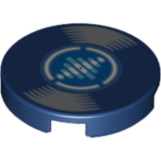 Tile, Round 2 x 2 with Bottom Stud Holder with LP Record, Medium Azure and White Lines on Blue Label Pattern