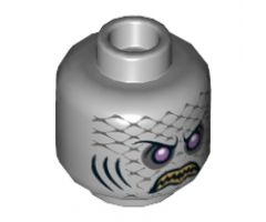 Minifigure, Head Alien with Purple Eyes, Yellow Teeth, Scales and Gills Pattern (Sharx) - Hollow Stud