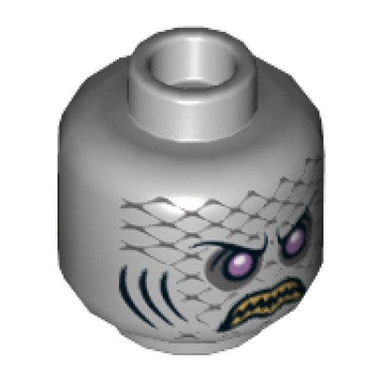 Minifigure, Head Alien with Purple Eyes, Yellow Teeth, Scales and Gills Pattern (Sharx) - Hollow Stud