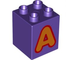 Duplo, Brick 2 x 2 x 2 with Letter A Orange Pattern