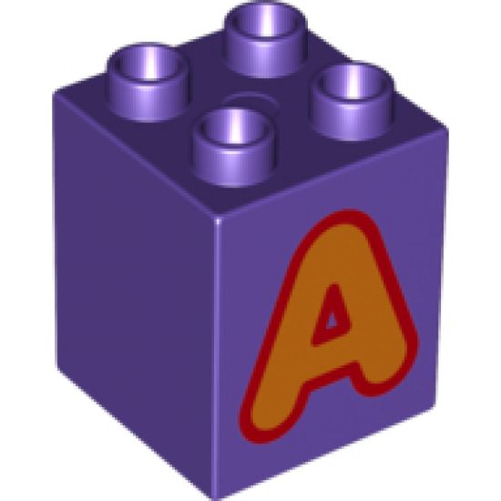 Duplo, Brick 2 x 2 x 2 with Letter A Orange Pattern