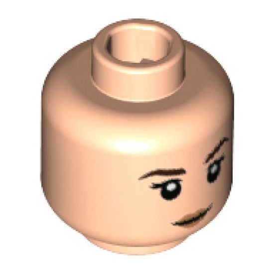 Minifigure, Head Female Dark Brown Eyebrows, Peach Lips Pattern - Hollow Stud