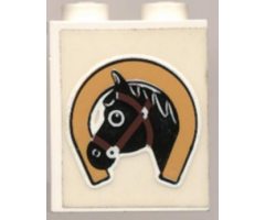 Panel 1 x 2 x 2 - Solid Studs with Horseshoe and Black Horse Head Pattern (Sticker) - Set 6359