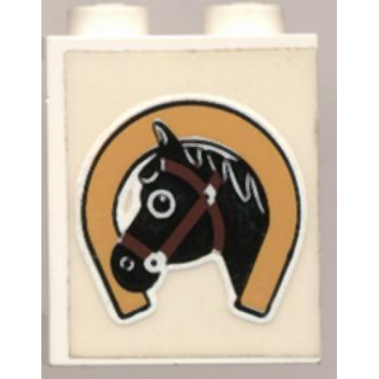 Panel 1 x 2 x 2 - Solid Studs with Horseshoe and Black Horse Head Pattern (Sticker) - Set 6359