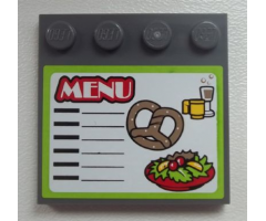 Tile, Modified 4 x 4 with Studs on Edge with 'MENU' and Cups, Pretzel and Salad Pattern (Sticker) - Set 60026