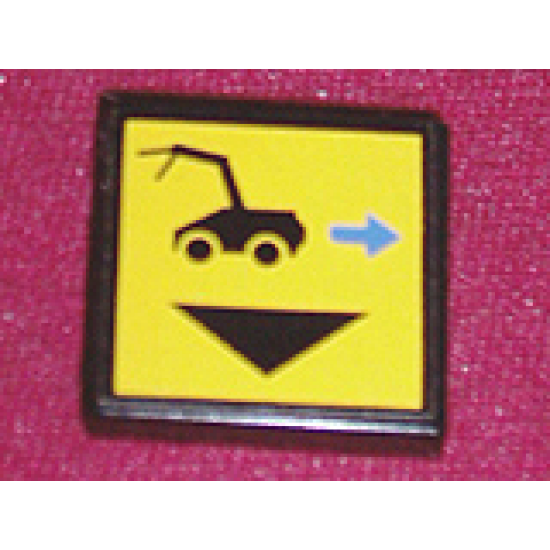 Tile 2 x 2 with Black Car and Blue Arrow Right Pattern (Sticker) - Set 8480