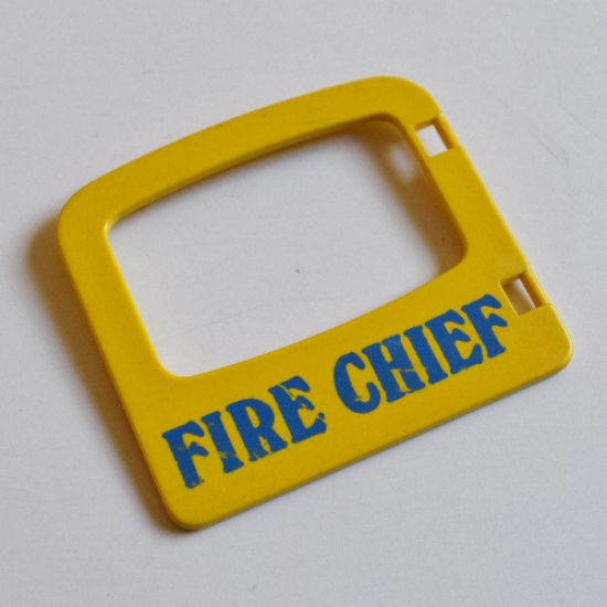 Duplo, Building Door / Window Pane 1 x 4 x 3 with One Pane and 'FIRE CHIEF' Pattern