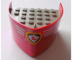 Boat Hull Smooth Bow 5 x 6 x 3 1/3, Deck Color Light Gray with White Stripes and Red 'L' in White/Black/Orange Logo Pattern (Sticker) - Sets 4005 / 4015 / 4025