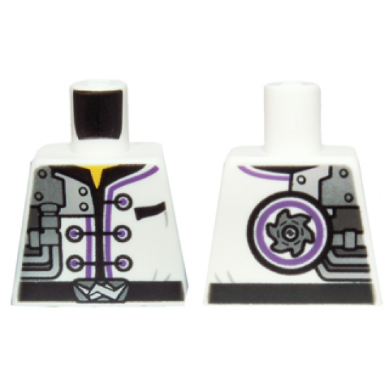 Torso Ninjago Robe with Three Black Clasps, Mechanical Parts and Silver Saw Blade Pattern