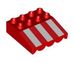 Duplo, Building Roof Sloped 33 4 x 4 with Awning Overhang and 3 White Stripes Long Pattern