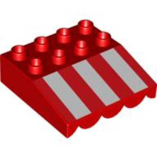 Duplo, Building Roof Sloped 33 4 x 4 with Awning Overhang and 3 White Stripes Long Pattern