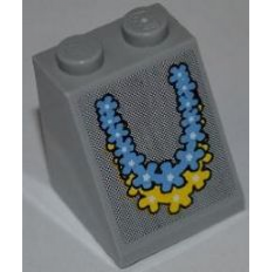 Slope 65 2 x 2 x 2 with Bottom Tube with Medium Blue and Yellow Flower Garlands Pattern (Sticker) - Set 3818