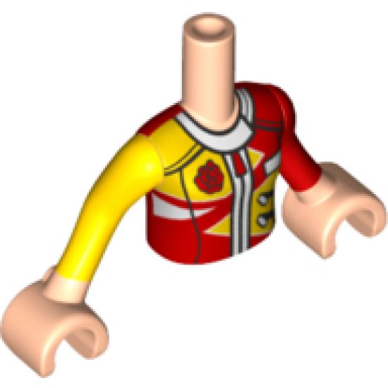 Mini Doll, Torso Friends Girl Red and Yellow Racing Jacket Pattern, Light Nougat Arms with Hands with Yellow Right Sleeve, Red Left Sleeve