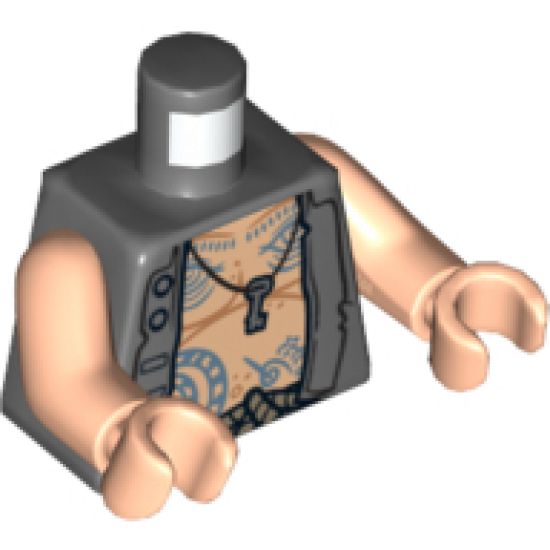 Torso PotC Vest Open over Chest with Tattoos and Key Pattern / Light Nougat Arms / Light Nougat Hands