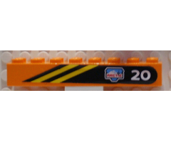 Brick 2 x 8 with Diagonal Yellow Stripes, White '20' and Arctic Logo on Black Background Pattern, Model Left (Sticker) - Set 6520