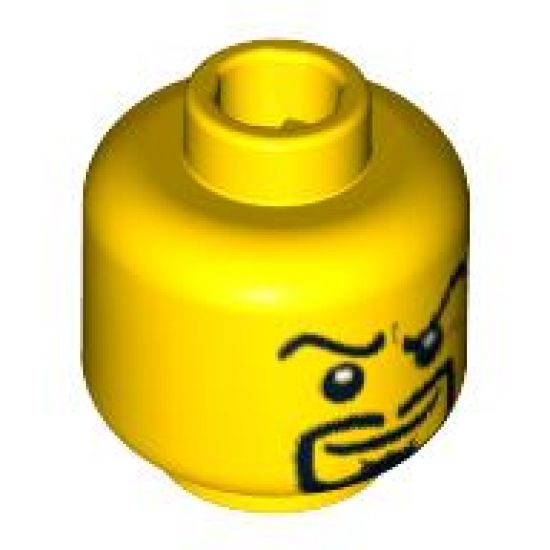 Minifigure, Head Dual Sided Arched Eyebrows and Goatee, Smile / Angry Pattern - Hollow Stud