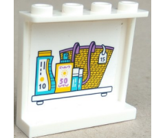 Panel 1 x 4 x 3 with Side Supports - Hollow Studs with Basket and Supplies on Shelf Pattern on Inside (Sticker) - Set 41315