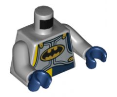 Torso Silver Armor Plates with Black Batman Logo in Gold Oval Pattern / Light Bluish Gray Arms / Dark Blue Hands