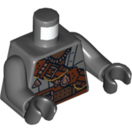 Torso LotR Large Reddish Brown Strap and Belt with Copper Trinkets Pattern / Dark Bluish Gray Arms / Black Hands