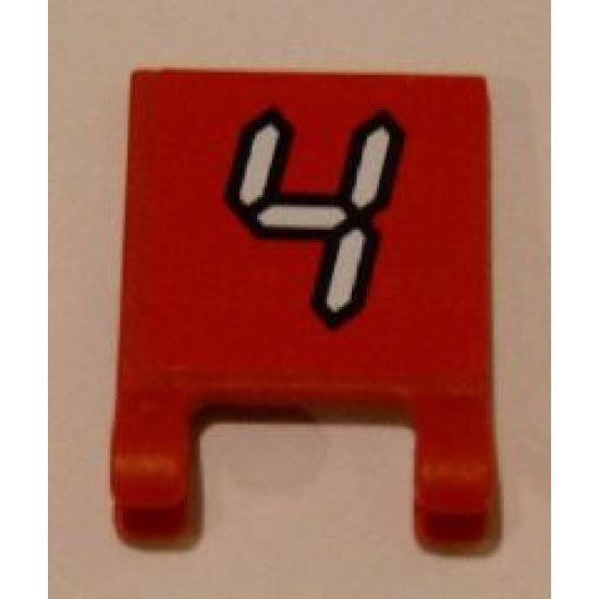 Flag 2 x 2 Square with White Number 4 with Black Outline on Red Background Pattern (Sticker) - Set 3569