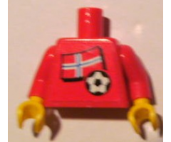 Torso Soccer Red/White Team, Norwegian Flag Sticker Front, Black Number Sticker Back (specify number in listing) / Red Arms / Yellow Hands