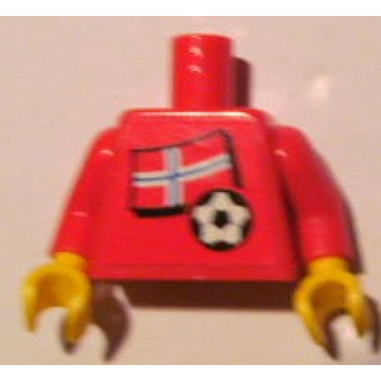 Torso Soccer Red/White Team, Norwegian Flag Sticker Front, Black Number Sticker Back (specify number in listing) / Red Arms / Yellow Hands
