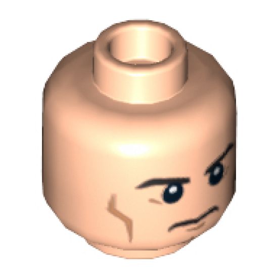 Minifigure, Head Dual Sided Black Eyebrows, Cheek Lines, Frown / Determined Pattern (Superman) - Hollow Stud