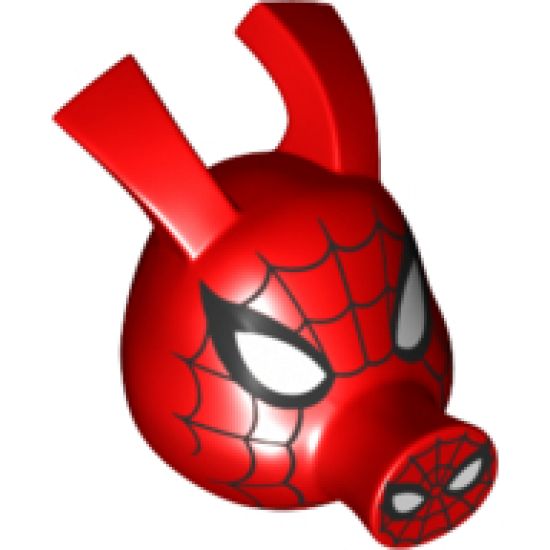 Minifigure, Head, Modified Alien Pig with Spider-Man Black Web and Large White Eyes Pattern