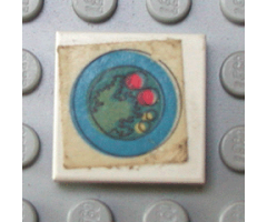 Tile 2 x 2 without Groove with Blue Circle Plate, Green Mass, 2 Red Spots, 2 Yellow Spots Pattern (Sticker) - Set 263-1