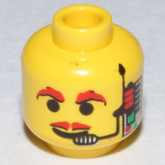 Minifigure, Head Moustache Red, Headset, Red Eyebrows Pattern - Blocked Open Stud