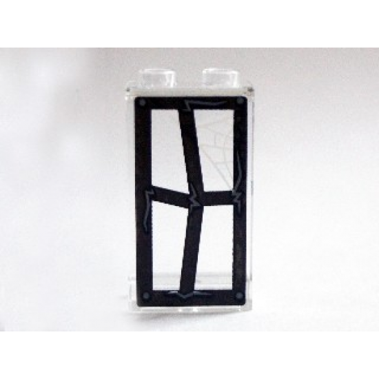 Panel 1 x 2 x 3 with Side Supports - Hollow Studs with Window Frame Bent with Cobweb in Top Right Pane Pattern on Inside (Sticker 17) - Set 75904