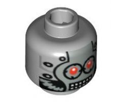 Minifigure, Head Silver Faceplate, Red Eyes and Rectangular Grid Mouth Pattern - Blocked Open Stud