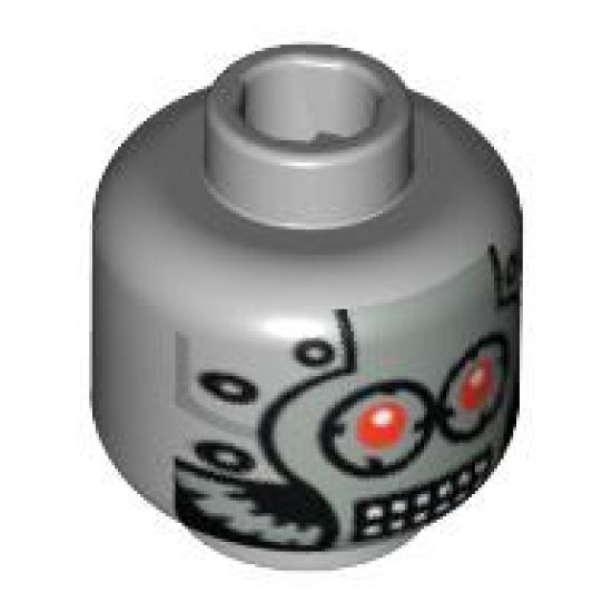Minifigure, Head Silver Faceplate, Red Eyes and Rectangular Grid Mouth Pattern - Blocked Open Stud