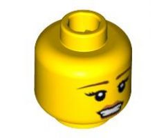 Minifigure, Head Female with Black Eyes, Eyelashes, Thin Brown Eyebrows and Pale Pink Lips with Open Mouth Pattern - Blocked Open Stud