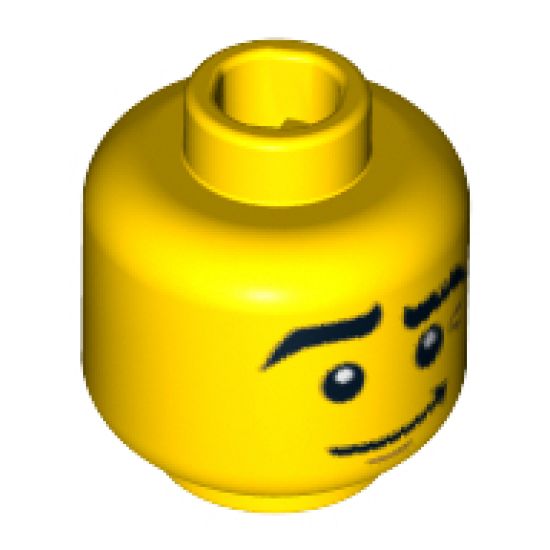 Minifigure, Head Black Eyebrows, Raised Right Eyebrow, Crooked Smile Pattern - Blocked Open Stud