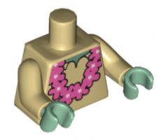 Torso SpongeBob with Sand Green Neck, Shirt Collar and Pink Lei Pattern / Tan Arms / Sand Green Hands