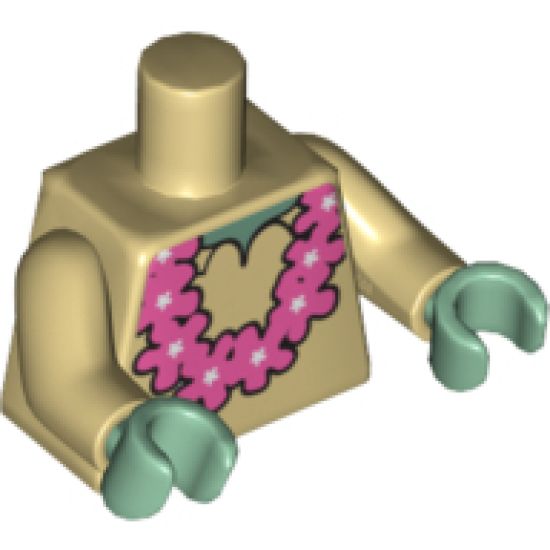 Torso SpongeBob with Sand Green Neck, Shirt Collar and Pink Lei Pattern / Tan Arms / Sand Green Hands
