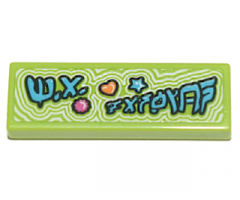 Tile 1 x 3 with Ninjago Logogram 'M.A. Fashion', Dark Pink Heart, Orange Flower, and Medium Azure Star Clikits Icons Pattern (Sticker) - Set 71741