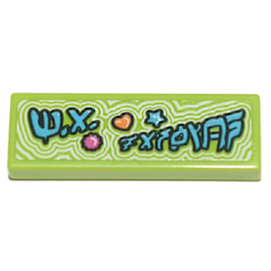 Tile 1 x 3 with Ninjago Logogram 'M.A. Fashion', Dark Pink Heart, Orange Flower, and Medium Azure Star Clikits Icons Pattern (Sticker) - Set 71741