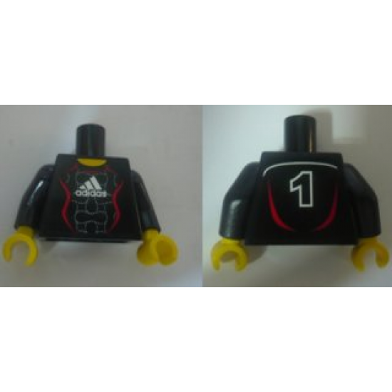 Torso Soccer Adidas Logo, White and Red No. 1 Pattern (Stickers) / Black Arms / Yellow Hands