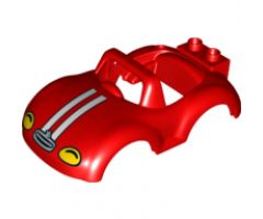 Duplo, Vehicle Car Body with Windscreen Frame with Yellow Headlights and White Racing Stripes Pattern
