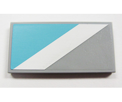 Tile 2 x 4 with White Diagonal Stripe Right and Maersk Blue Pattern (Sticker) - Set 10219