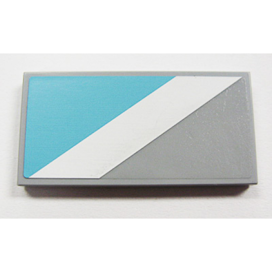 Tile 2 x 4 with White Diagonal Stripe Right and Maersk Blue Pattern (Sticker) - Set 10219