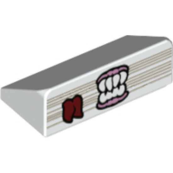 Slope 30 1 x 2 x 2/3 with Dark Red Bookmark, Pink Gums and White Teeth Pattern