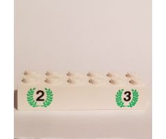 Brick 2 x 6 with Numbers 2 and 3 in Green Laurels Pattern