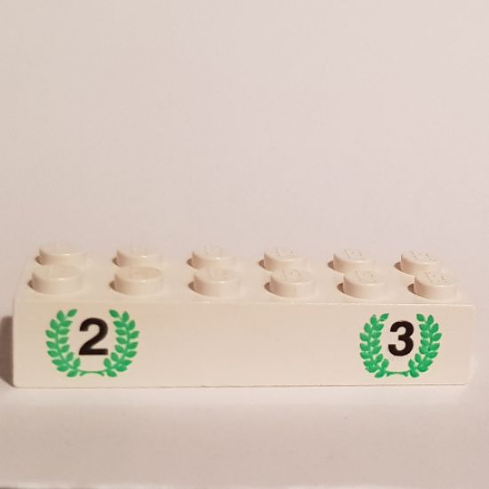 Brick 2 x 6 with Numbers 2 and 3 in Green Laurels Pattern