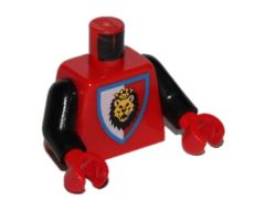 Torso Castle Royal Knights Lion Head on Red/White Shield Pattern / Black Arms / Red Hands