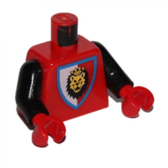 Torso Castle Royal Knights Lion Head on Red/White Shield Pattern / Black Arms / Red Hands